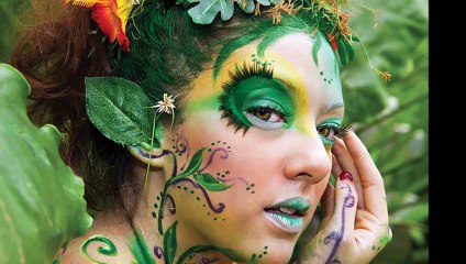 Girls body paint with nature