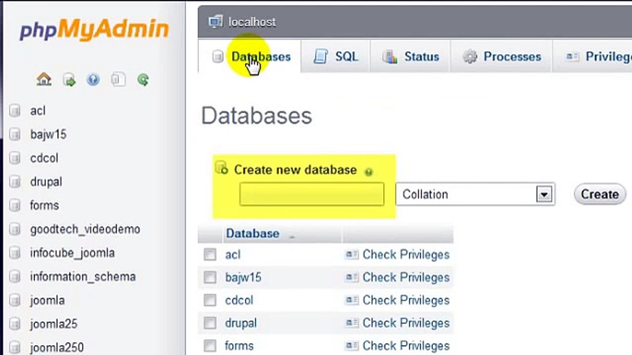 Joomla 2.5 Tutorial - Lesson 7 - Database ~ phpMyAdmin