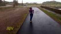 Windy Shoes Knocked Off Girl's Feet