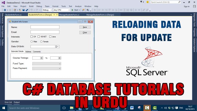 P(13) C# Database Tutorials In Urdu - Reloading Data for Update