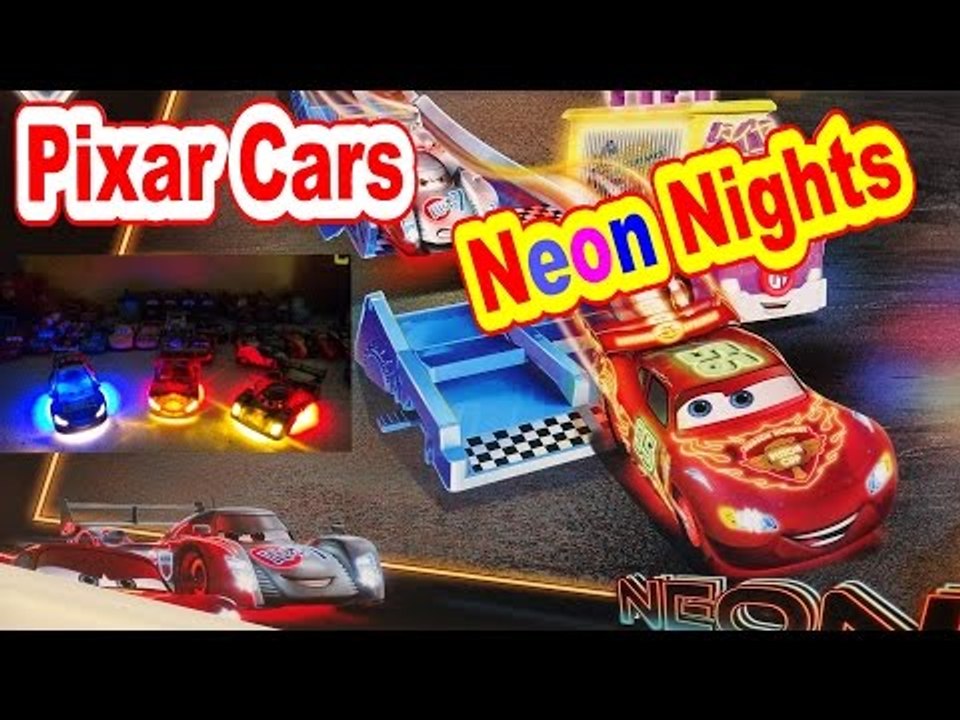 Pixar Cars Neon Nights Play Set Unboxing and Toy Review with Neon Lightning McQueen