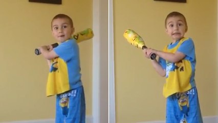 Little Boy Indoor Baseball Fail