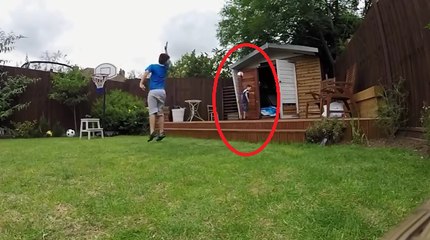 Kid Gets Hit With Soccer Ball and Falls Into Shed
