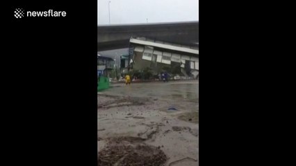Typhoon blows over factory in China