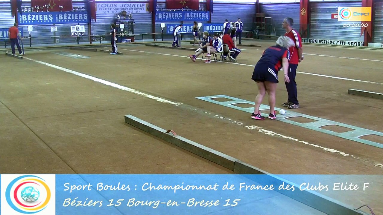 Troisième tour, tir rapide en double, Béziers contre Bourg-en-Bresse, Club Elite Féminin J1, Sport Boules, saison 2015 / 2016