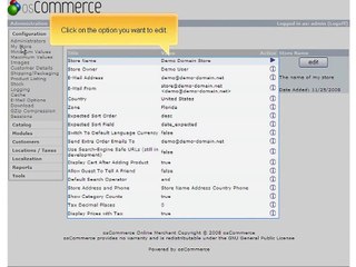 Configuring osCommerce store options in CPanel