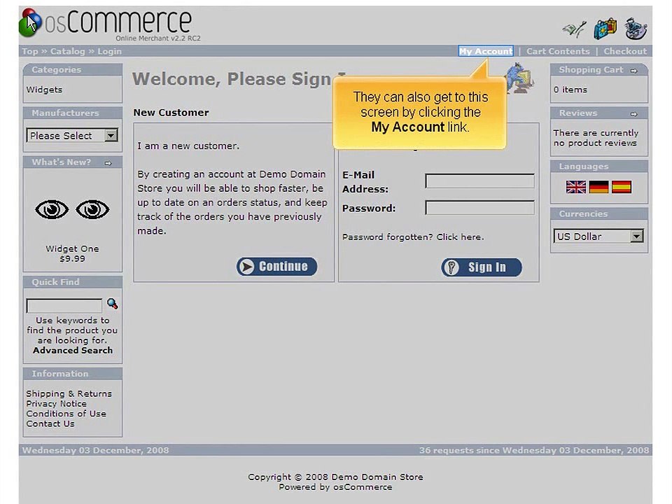 Managing Customers of osCommerce store in CPanel.