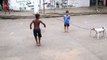 Amazing Dog Skill: This dog helps kids on the street play jump rope.