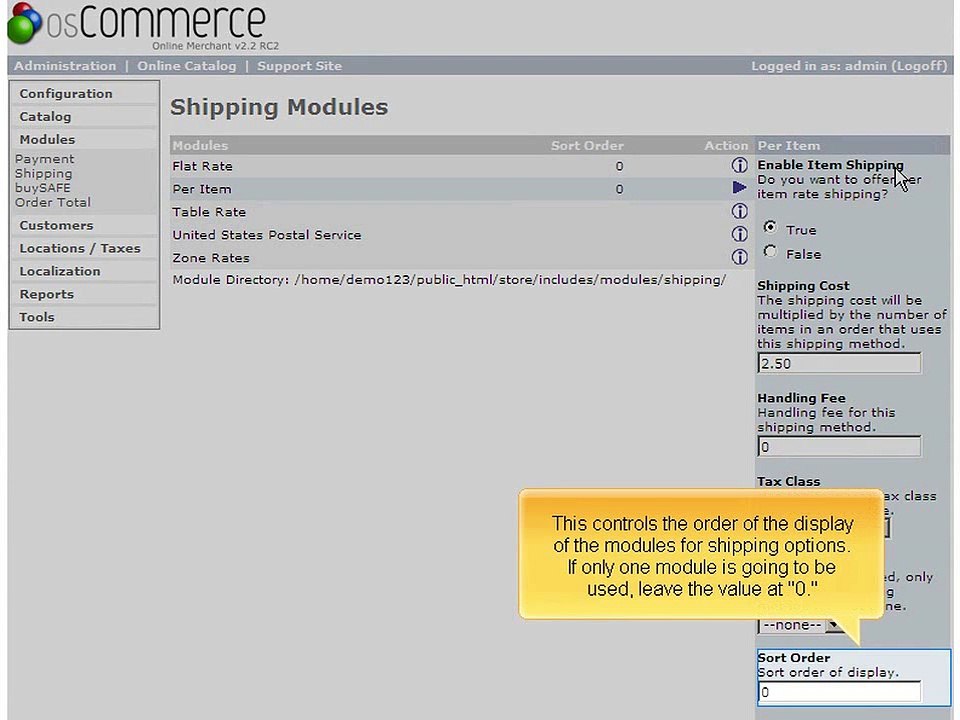 Managing shipping modules in OS commerce