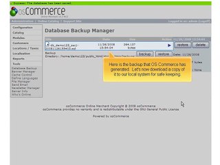 Managing database backups in OS commerce