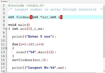 C PROGRAM-LARGEST NUMBER IN AN ARRAY USING RECURSION (IN HINDI)