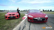 Driver beats fastest racing car with Tesla Electric Car at Drag Race