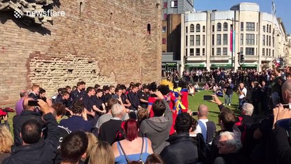 New Zealand squad perform haka in front of cardiff castle
