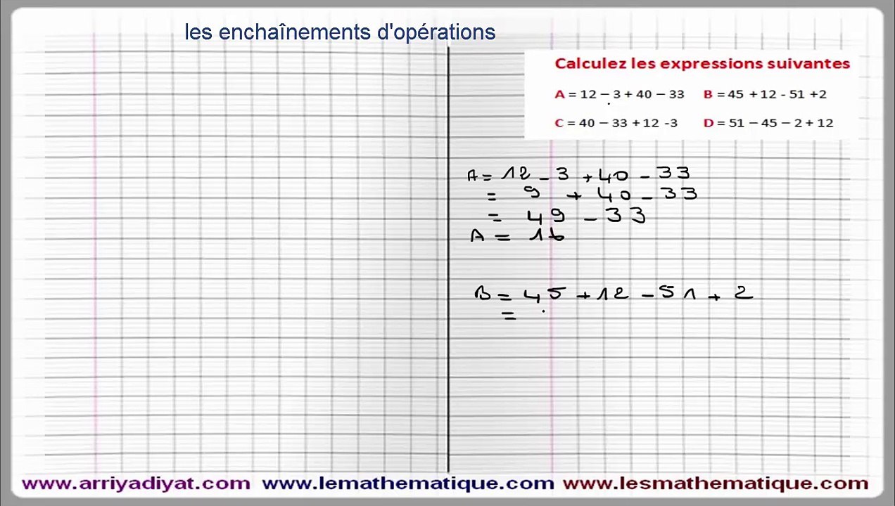 Maths 5ème - Les enchaînements d'opérations Exercice 2