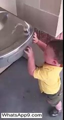 Aww Cuteness Overload - Little Kid Trying Modern Type Water Basin(whatsapp9.com)