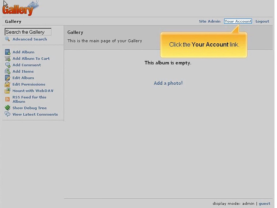 Changing password in photo Gallery.