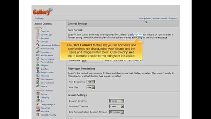 Editing admin settings in Photo Gallery