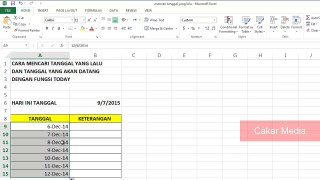 Tutorial Ms. Excel Mengetahui Hari sekarang dan Lalu