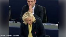 Au Parlement européen, Marine Le Pen s'adresse à François Hollande, le vice-chancelier de Merckel