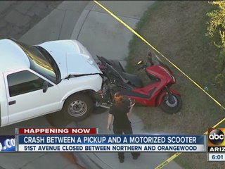 Crash between pickup truck and scooter injures two in Glendale