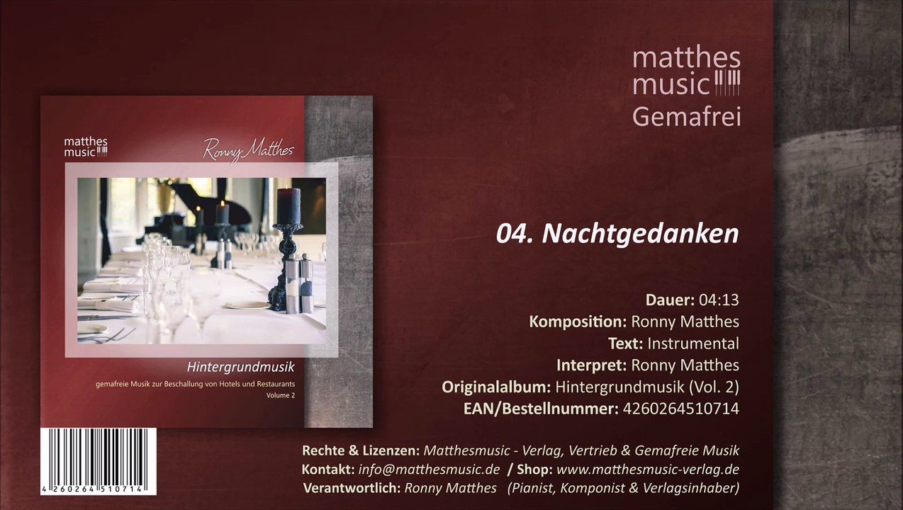 Nachtgedanken (04/12) - CD: Hintergrundmusik zur Beschallung von Hotels (Vol. 2)