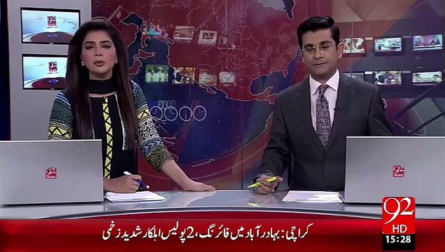 Breaking News -Bahadurabad Main firing 2 Police Ahalkar Shaheed Zakhmi – 08 Oct 15 - 92 News HD