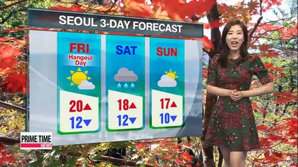 Chilly but sunny Hangeul Day, rainy Saturday