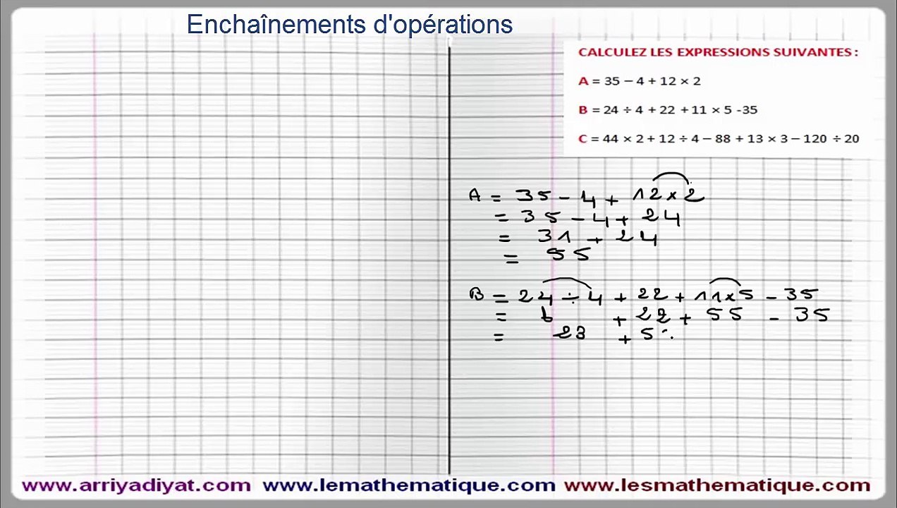 Maths 5ème - Les enchaînements d'opérations Exercice 4