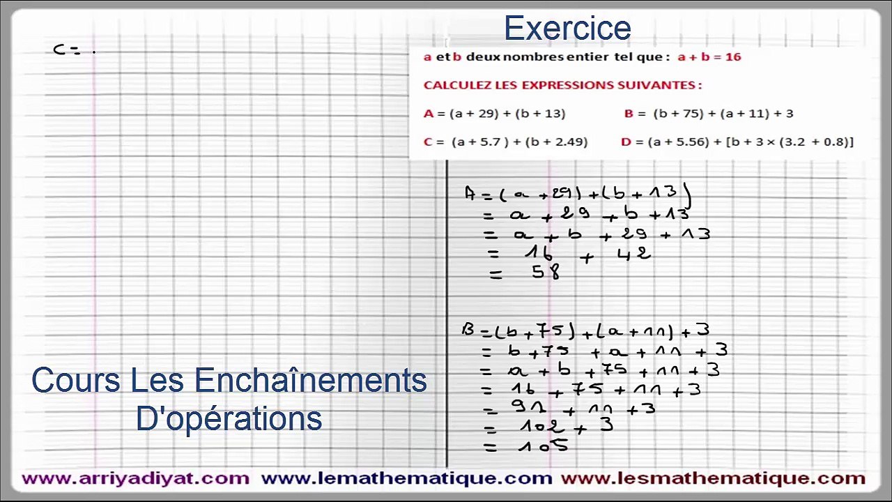 Maths 5ème - Les enchaînements d'opérations Exercice 6