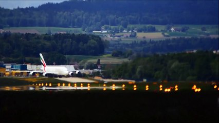 emirates airbus a380 crosswind landing @ runway 28 zürich airport 11.05.2014