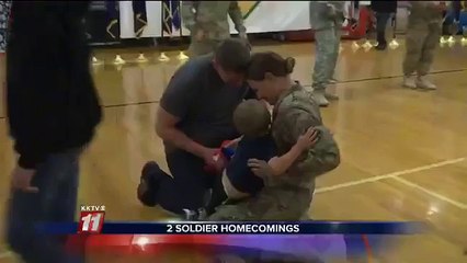 Une petite fille se jette dans les bras de son papa militaire en pleine cérémonie officielle