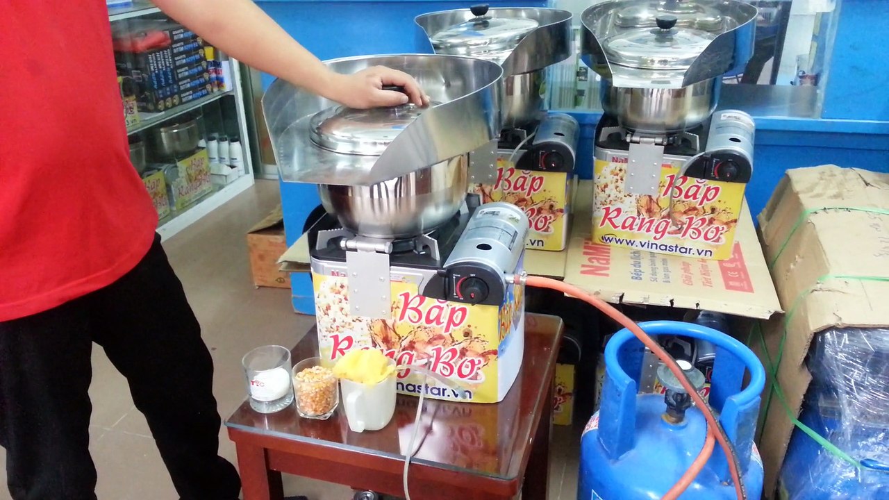 máy nổ bỏng ngô dùng ga 2 van,Máy làm bắp rang bơ, máy nổ bắp rang bơ, giá tốt