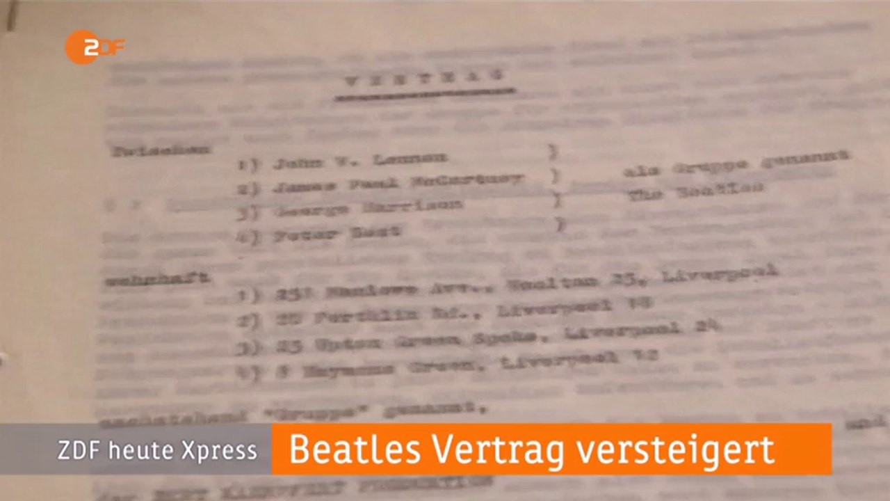 1. Beatles-Plattenvertrag versteigert