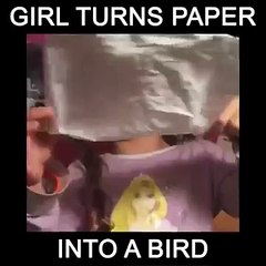 Girl Turns Paper Into a Bird