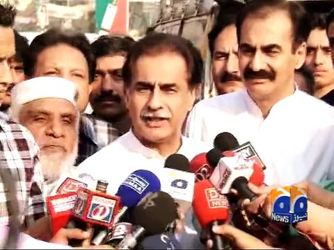 PML-N candidate Ayaz Sadiq speaks before casting vote in NA-122 by-poll