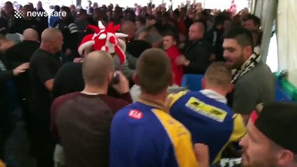 Rugby league fans brawl in Manchester