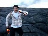 guy puts his foot in lava