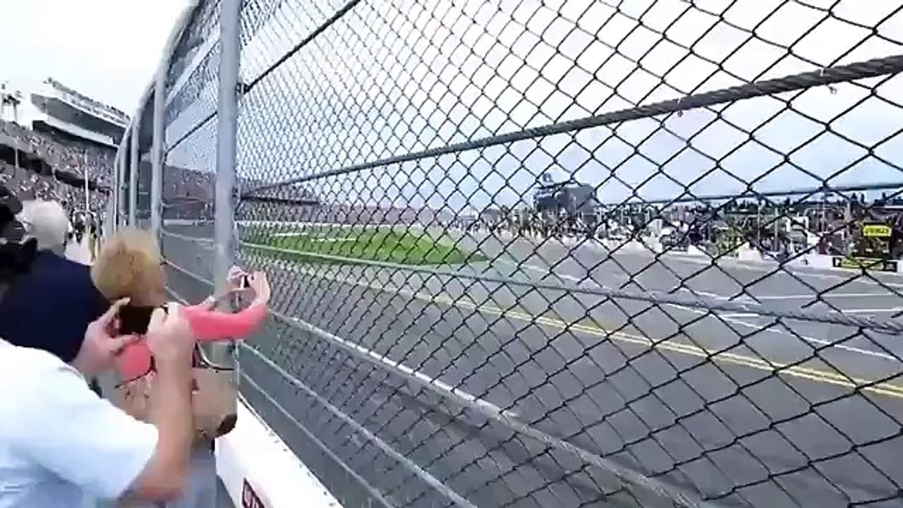 Pack of NASCAR Car's Nearly Blow Old Lady