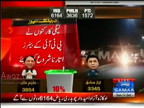 PML-N Workers removing PTI banners from NA-122