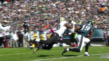 Saints Delvin Breaux picks off Sam Bradford in the endzone