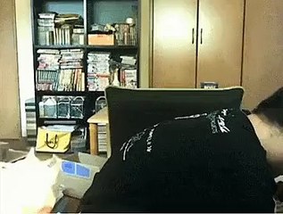 Daasuke drops the hot lighter.  While attempting to clean up, he tosses something that must be hot into a garbage bag th