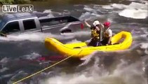 Dog Rescued from sinking Pick Up Truck in raging River - Washington