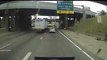 Terrible crash between a truck and a car on a freeway