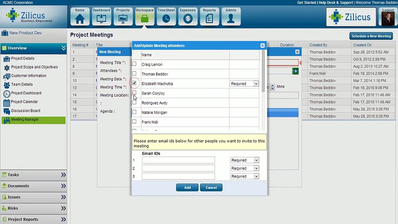 Online Meeting Manager in ZilicusPM