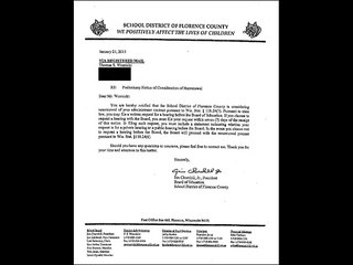 Thomas Woznicki Dismissal (Florence County, Wisconsin School District)