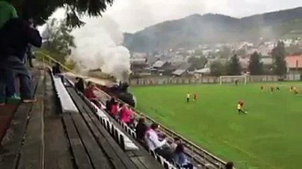 Train passing through pitch during football match!