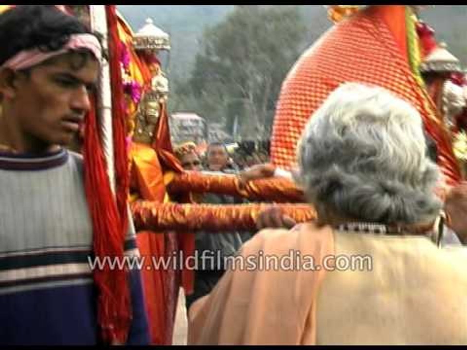 Crowd bring Gods of the Kullu valleys during Dussehra festival
