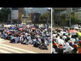 En imágenes: Estudiantes de medicina asisten a clase en la plaza Alfredo Sadel