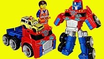 Transformers Optimus Prime Rescue Trailer with Lego Emmet and Disney Cars Toys Todd