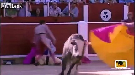 Un toreador se fait pulveriser les boules par un taureau super enervé